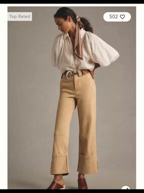 Pilcro Wide Leg Cropped Pants in Khaki